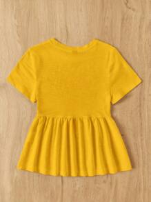 SHEIN EZwear Áo đầm cotton màu vàng trơn dáng chữ A cổ tròn phối màu dành cho nữ cỡ lớn. - Màu vàng - Xem 2