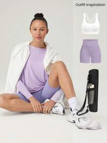 GLOWMODE SoftSerene Reset Restore Off-Shoulder Long Sleeve Tee With Thumbhole Daily Lounge - Purple - View 7