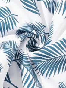 SHEIN Young Boy Haze Blue Top With Front Printed Tropical Plant Pattern & Random Printed Shorts Swimsuit Set - Dusty Blue - View 4