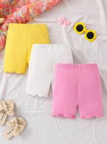 3 件套女童纯色可爱女孩图案针织紧身裤