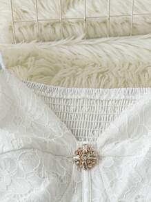 Chiquease Women's Lace Patchwork Organza Puff Sleeve Backless Blouse - White - View 5