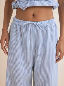 Nektaria Pantalones informales tipo palazzo de mujer con cintura elástica con cordón y patas anchas, de rayas azul claro, para verano, playa, mujeres, conciertos, elegantes, vacaciones, casual de oficina, estilo occidental, bohemio