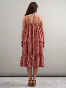 SHEIN VCAY Vestido informal de tirantes con estampado floral para tallas grandes, ropa de mujer estilo bohemio, vestidos de verano, vestido floral para mujer