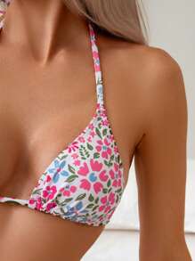 SHEIN Swim 女士花卉印花露背比基尼套装，度假泳装，随意印花，适合夏季海滩度假 - 彩色 - 查看 3