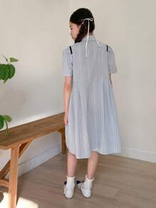 DAZY Tween Girls' Summer Casual Striped Button Front Dress, College Style,Back To School Clothes - Blue - View 5