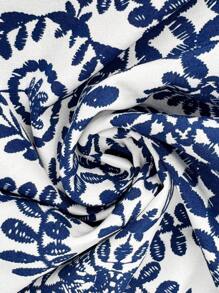 SHEIN Frenchy Quần short in họa tiết màu xanh trắng phong cách Bohemian thường ngày cho nữ cỡ lớn - Xanh và trắng - Xem 8