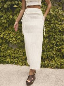 Aralina Women's Solid Color Tie Side Long Casual Skirt - White - View 4