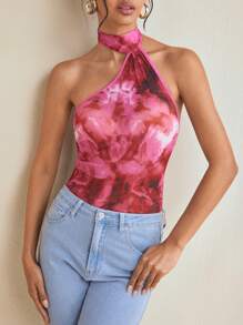 LUSINE BONFIELD Designer Women Sheer Print Mesh Mock Neck Ties Backless  Sleeveless Top Rave Outfits Tube Top Summer Top Vacation Outfis - Multicolor - View 4