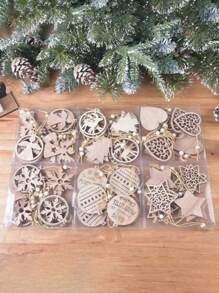 SHEIN 12pcs Wooden Crafts DIY Ornaments Wood Plastic Composites For Crafts Tree Hanging Ornaments Ornaments Wooden Cutout Slices For Home Decor Best Gifts Birthday