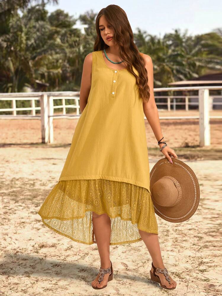 Plus Size Casual Minimalist Dress, Everyday Wear Summer Outfits For Women Oversize Modest Dresses For Women Off The Shoulder Lace