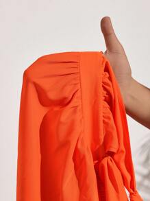 Slaydiva 女士性感纯橙色深 V 领露背交叉系带长裙，夏季度假 - 橘色 - 查看 8