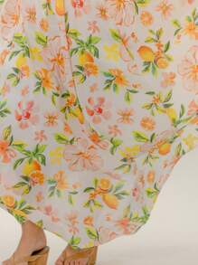 Aralina 曲线花卉印花系带褶饰夏季度假长裙 - 彩色 - 查看 3