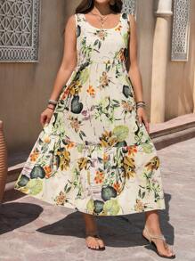 Breezaya Plus Size Women Floral Print Sleeveless A-Line Dress - Multicolor - View 4
