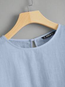 SHEIN EZwear 後鎖孔捲邊袖荷葉邊下擺上衣 - 淺藍色 - 查看 3
