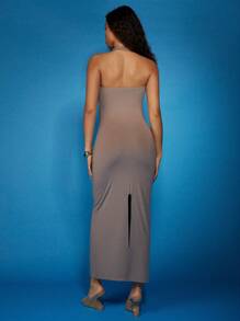 COSMINA Women's Solid Color Halter Open Back Design Fashion Dress, Elegant Occasion Wear - Mocha Brown - View 2