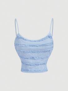 SHEIN MOD 女士蓝色优雅荷叶边吊带背心和裙子 2 件套，女士度假装，女士夏季装，女士西装，乡村装，度假两件套 - 藍色 - 查看 5