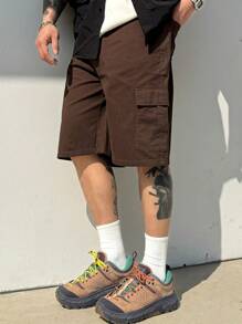 DAZY Men's Summer Casual Brown Cargo Denim Shorts - Brown - View 1