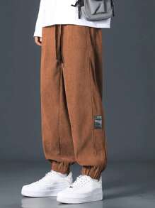 Manfinity Hypemode Men's Letter Graphic Drawstring Waist Jogger Pants Casual Pants For Men - Brown - View 3