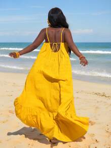 Slaydiva Loose Yellow Dress With Flared, Summer - Yellow - View 1