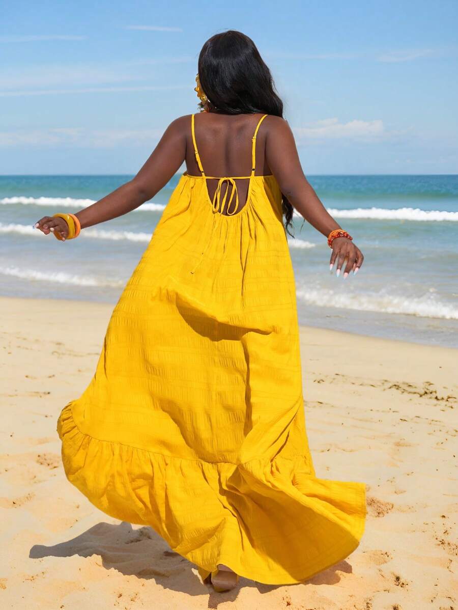 Slaydiva Loose Yellow Dress With Flared, Summer - Yellow - View 1