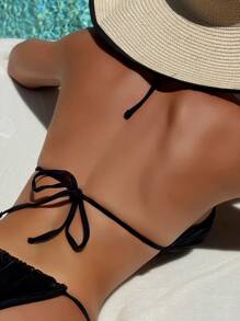 SHEIN Swim Spring Break New Multi-Color Triangle Halter Tie Minimalist Bikini Set For Women