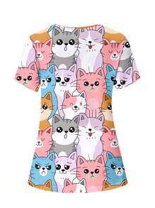 PopScrub ملابس علوية برقبة قلب على شكل V مزين بطبعة الزهور القطط الحظ الكرتونية الطباعة، طقم جاكيت الممرضة،طقم زي الممرضة، فساتين ممرضة، جاكيت لحجرة الفحص، جاكيت خارجي مطبوع برقبة V مزين بشعار مجهر ، ملابس علوية كاجوال قصيرة الأكمام لارتداء العمل، ملابس علوية مكشكشة برقبة قلب على شكل V للنساء، ملابس علوية زي الممرضة مع 2 جيب برقبة V قصير الأكمام ناعم مطاطي مزين برسم - متعدد الألوان - مشاهدة 2