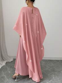 Chiquease 女士夏季圆领水钻装饰优雅休闲连衣裙 - 粉色 - 查看 2