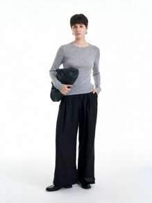 Aalyst Damen einfacher Rundhals Langarm Pullover, Lässig für den täglichen Gebrauch, Strick Pullover für Herbst und Winter