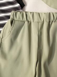 2pcs Young Boys' Black & White Striped Vest + Light Green Pants + Matching Crossbody Bag Set, Versatile, Comfortable, Suitable For Daily Wear, Outdoor Activities, Travel, School, Spring/Summer