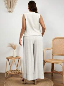 SHEIN Clasi Plus Size Vacation Casual Solid Color Tank Top And Pants 2 Pieces Set   Rave Outfits Festival  Old Mone Boho Elegant  Business Casual Vacation 
Business Casual Woman - Apricot - View 2