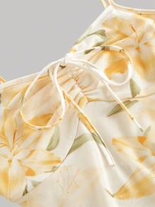 SHEIN MOD 女式黄色花朵图案吊带背心，夏季短款背心，音乐节，西部女装，露背上衣，可爱夏季上衣 - 黃色 - 查看 3