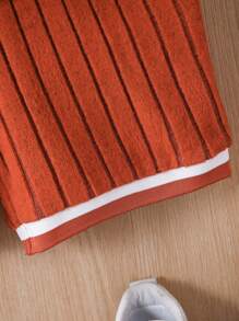 SHEIN 2pcs/Set Young Boy Contrast Trim Short Sleeve Top And Shorts Set, School, Campus, College - Orange - View 5