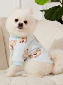 1 bộ quần áo cho thú cưng bằng vải flannel, họa tiết gấu xanh, giữ ấm. - Nhiều màu - Xem 2