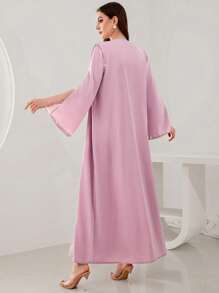 Al Najma Handmade Rhinestone Embellished Abaya Maxi Cardigan - Pink - View 2