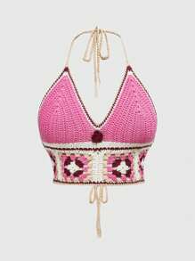 ROMWE Kawaii 大码手工钩编花朵露背吊带针织上衣