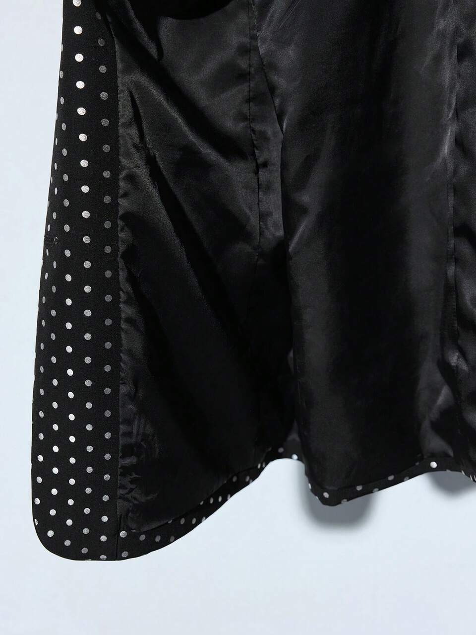 SHEIN Maija Women's Black Polka Dot Shiny Fabric Long Sleeve Blazer Jacket,Summer Mama Mia Fashionable Versatile Daily Casual Party Festival Front Button Pocket