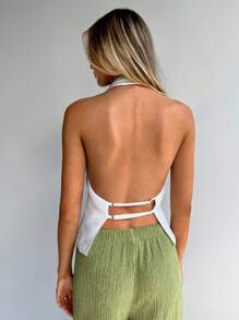 Forever 21 Damen ärmelloses Hemd mit Knöpfen, einfarbig, schlicht & modisch, lässiger Alltagsgebrauch