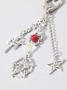 ROMWE Goth 朋克风格星形，红色串珠吊坠钥匙扣、手机壳吊饰、包包饰品、男女通用节日礼物 - 銀色 - 查看 3