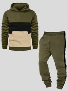 SHEIN Leap Crew Tween Boy Patchwork Hoodie And Sweatpants Set - Grey - View 1