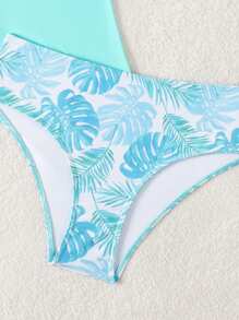 Swim Lushoire 2 件套度假针织植物印花褶饰系带露背吊带背心和比基尼套装女士 - 彩色 - 查看 6