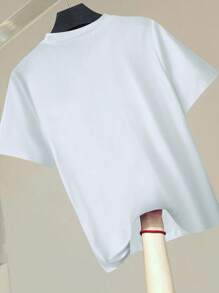 SHEIN Clasi White 3D Flower Decor Round Neck Short Sleeve Casual T-Shirt For Women - White - View 2