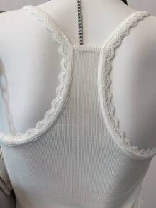 SHEIN EZwear 女士蕾丝花边细肩带文胸吊带背心，日常休闲穿着 - 白色 - 查看 3