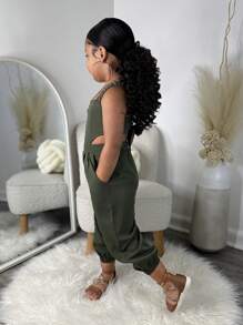 SHEIN Mono sin espalda con tirantes tipo espagueti cruzados y unicolor para niña pequeña, para Pascua