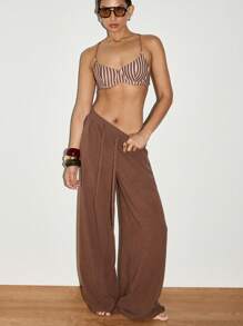AiiRZ Wide Leg Linen Palazzo Pants Resort Wear Vacation Beach Loose Flowing Summer Trousers With Drawstring Waist Loungewear
