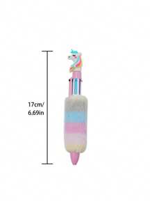 1 件 6 色儿童独角兽毛绒圆珠笔学生彩虹凝胶笔梦幻卡通女孩手写笔返校 - 彩色 - 查看 3