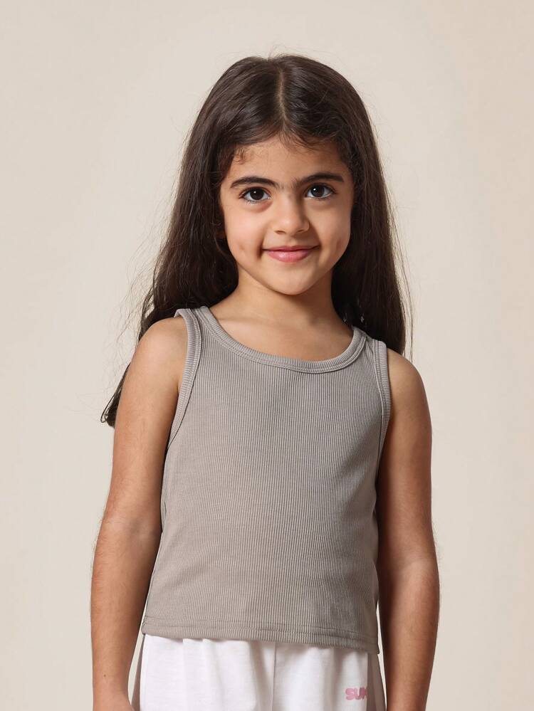 リボンディテール付きリブ編みベーシックノースリーブタンクトップ