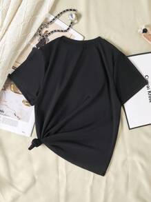 Girls' Casual Bow Print Short Sleeve Round Neck Top