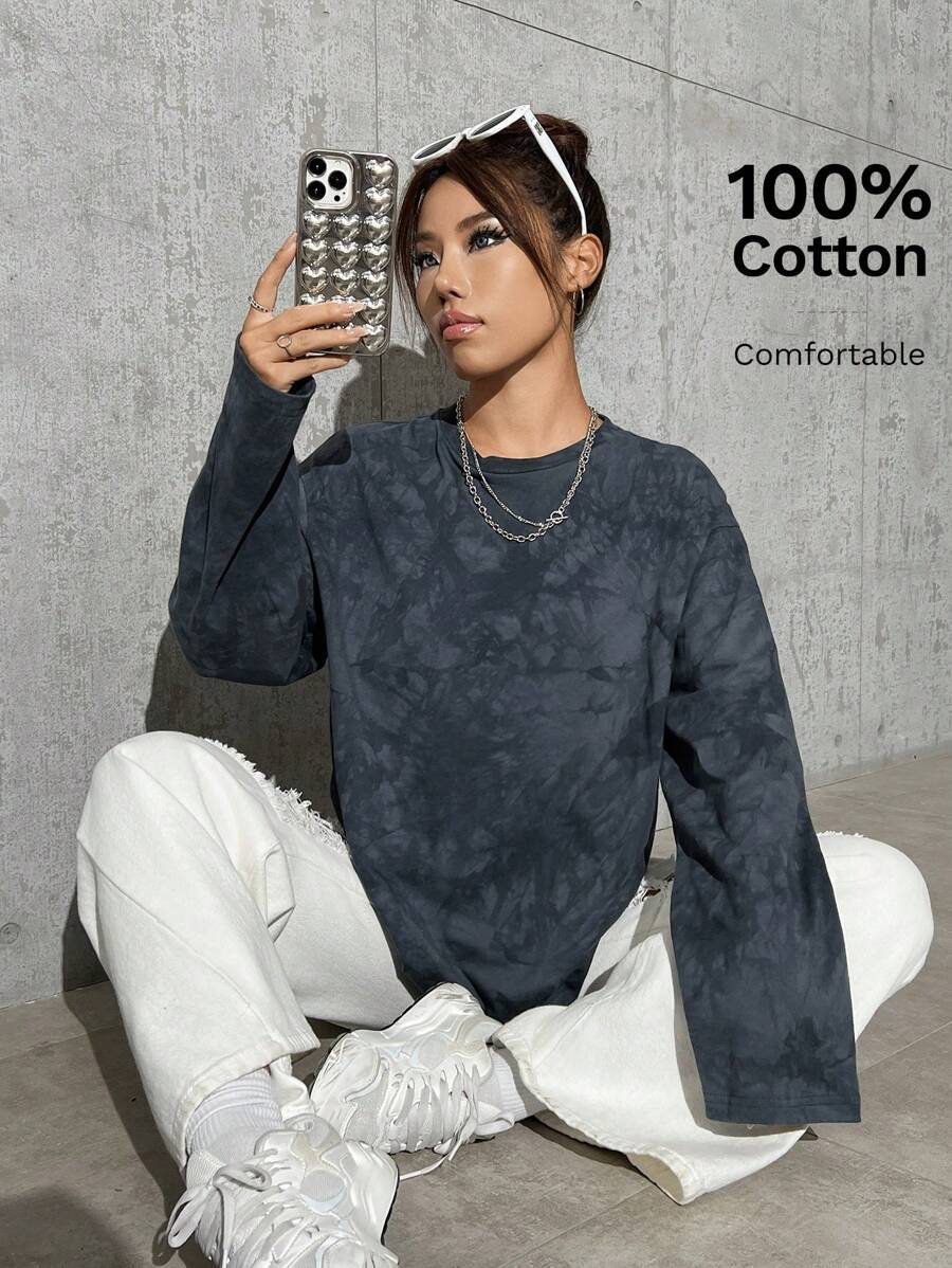 Muchica 女士日常穿着扎染落肩 T 恤 - 彩色 - 查看 1