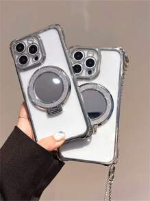 1 件奢华手机壳，内置化妆镜支架和可拆卸挂绳，适用于 iPhone 11/12/13/14/15/16 Pro Max，时尚手机配件