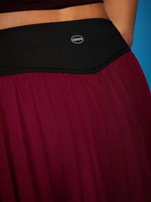 COSMINA Women's Fashion Contrast Waist Band Pleated Skirt - Burgundy - View 6